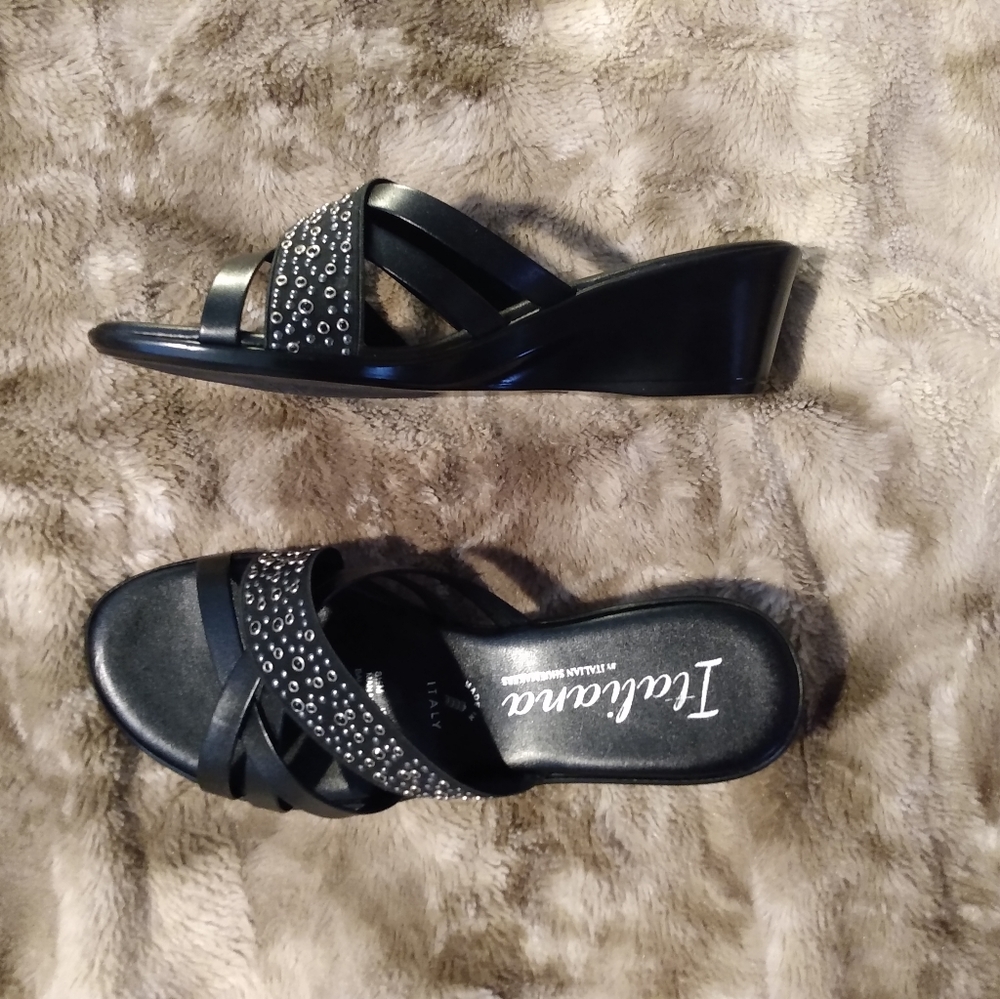 Italiana Black Wedge Strappy Heel - NEW Size 8.5